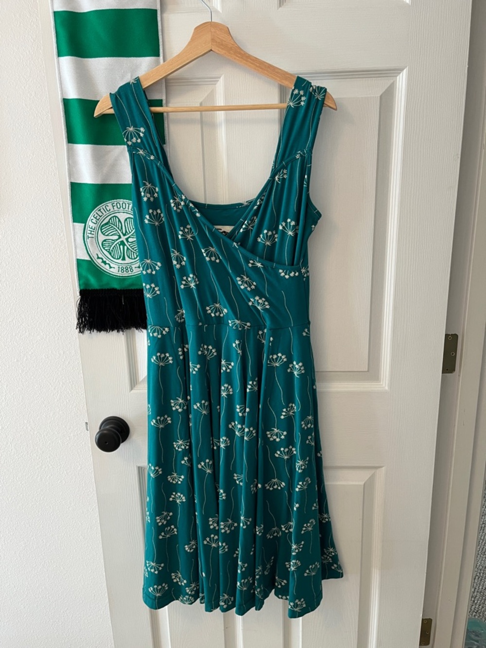 Effie's Heart Teal Floral Surplice Midi Dress